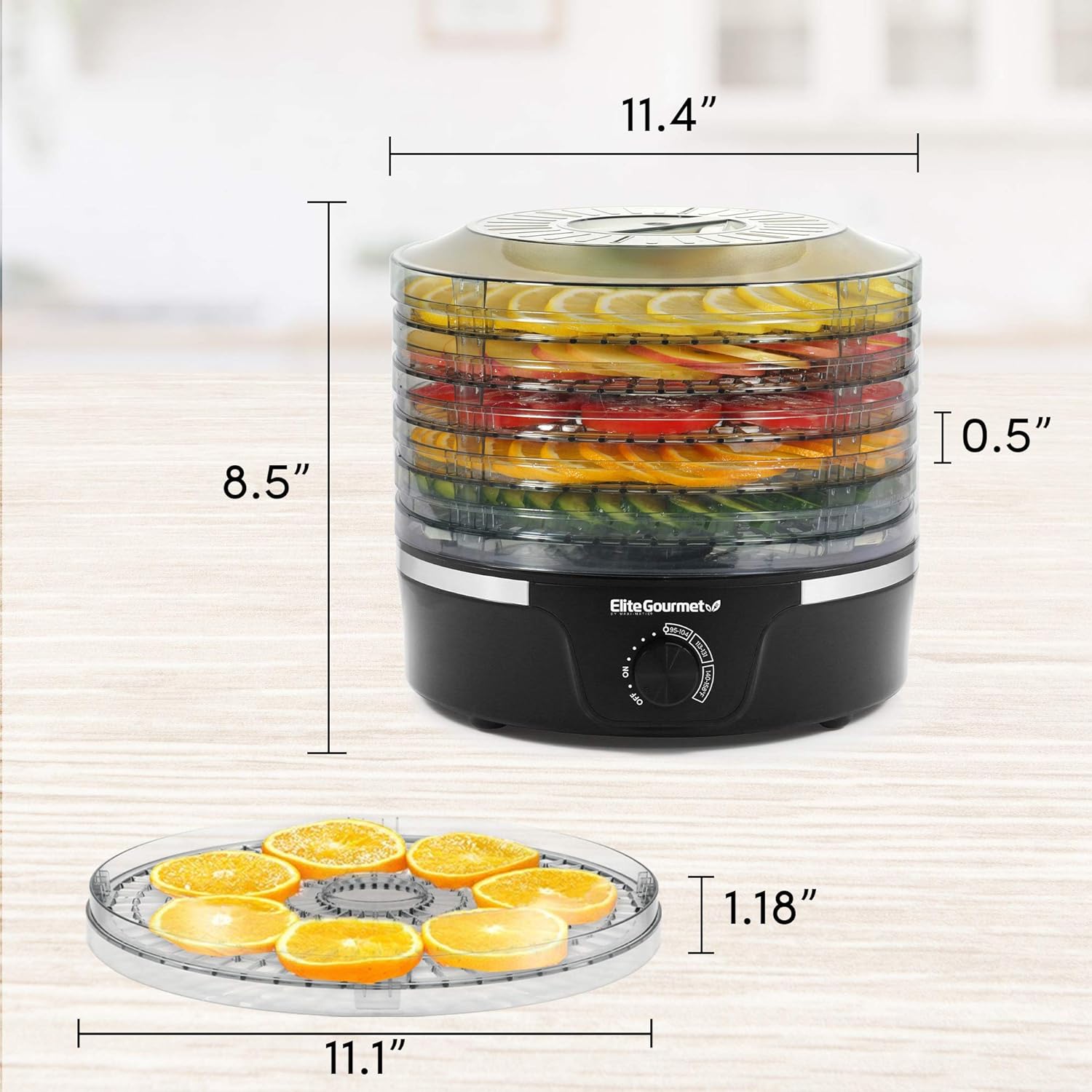 Elite Gourmet EFD319 Food Dehydrator, 5 BPA-Free 11.4 Trays Adjustable Temperature Controls, Jerky, Herbs, Fruit, Veggies, Dried Snacks, Black
