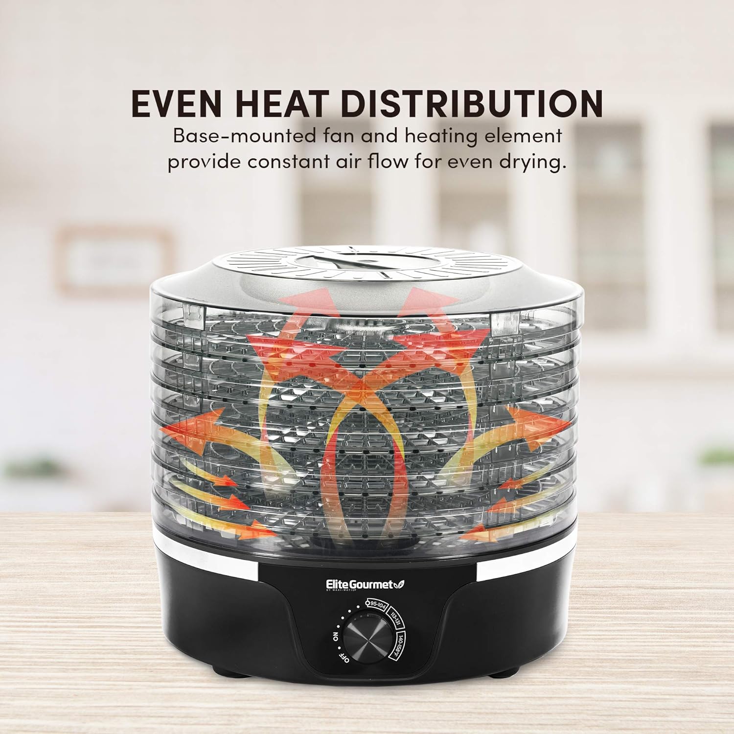 Elite Gourmet EFD319 Food Dehydrator, 5 BPA-Free 11.4 Trays Adjustable Temperature Controls, Jerky, Herbs, Fruit, Veggies, Dried Snacks, Black