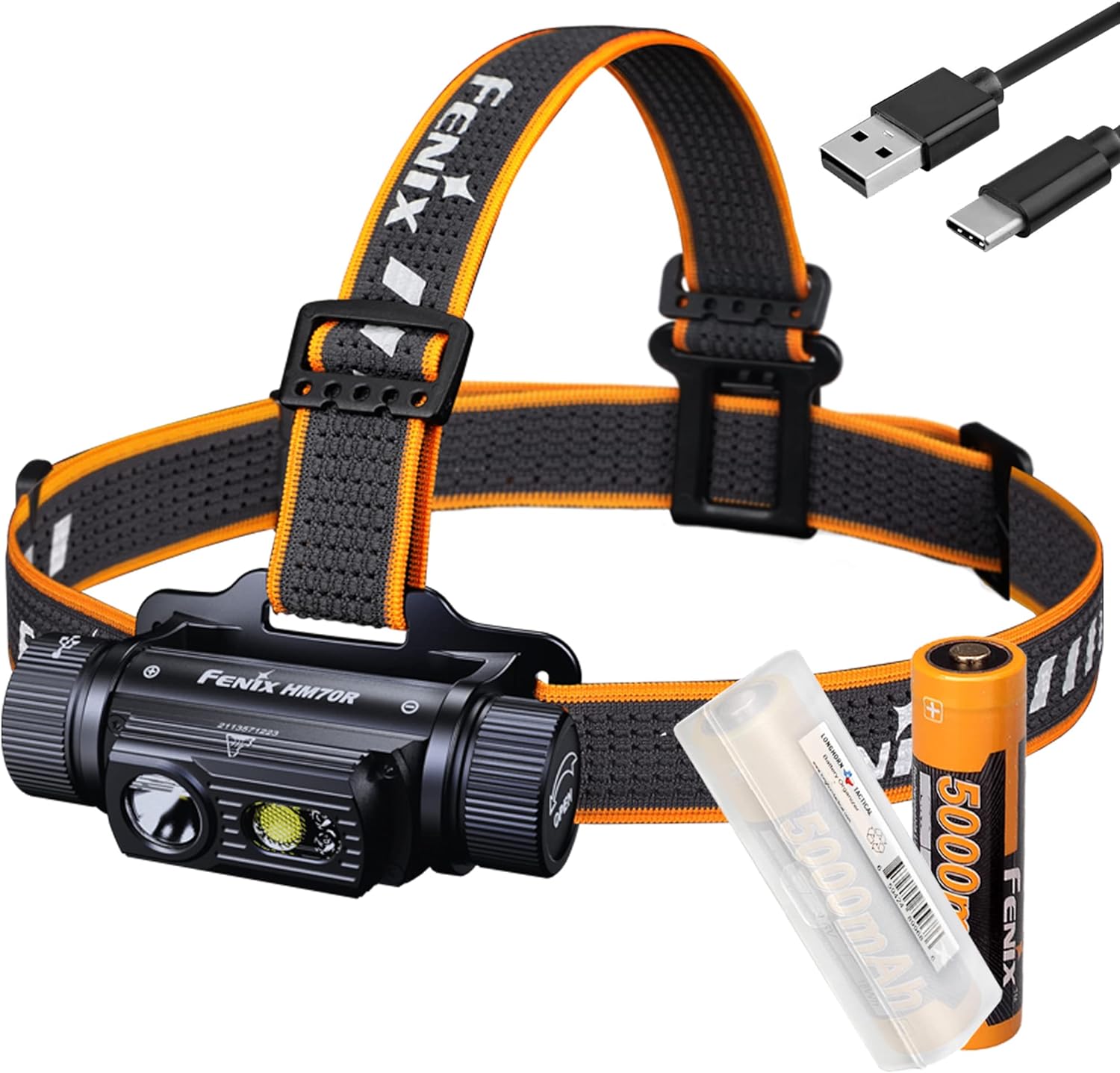Fenix HM70R 1600 Lumen USB-C Rechargeable Headlamp with 2 ARB-L21-5000, White, High CRI and Red Beams LumenTac Organizer