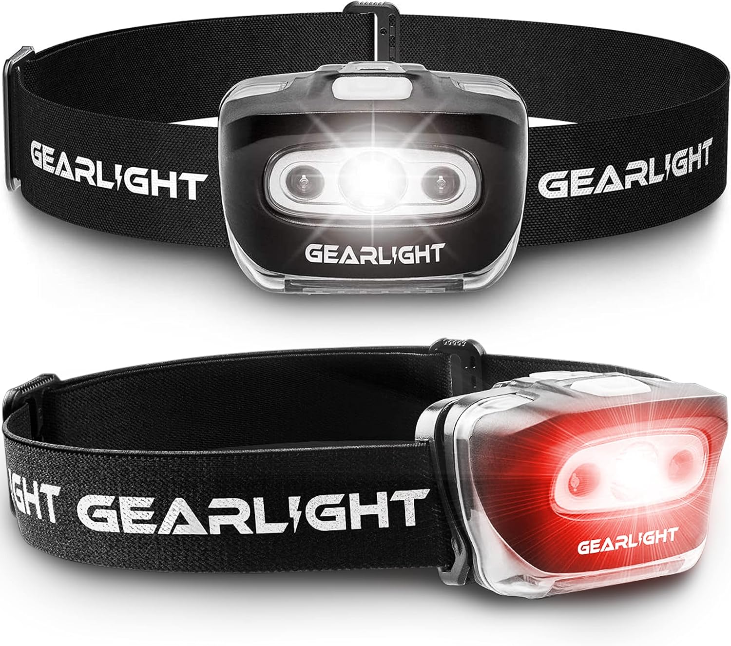 GearLight 2Pack LED Headlamp - Outdoor Camping Headlamps with Adjustable Headband - Leightweight Headlight with 7 Modes and Pivotable Head - Stocking Stuffer Christmas Gifts for Men