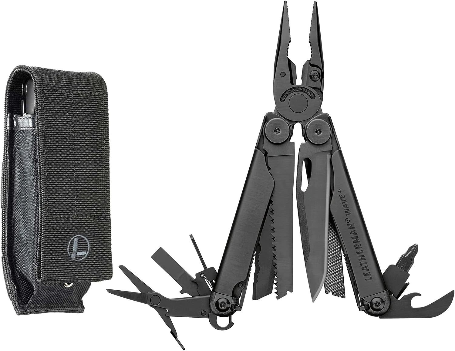 LEATHERMAN, Wave Plus Multitool with Premium Replaceable Wire Cutters, Spring-Action Scissors and Molle Black Sheath, Black