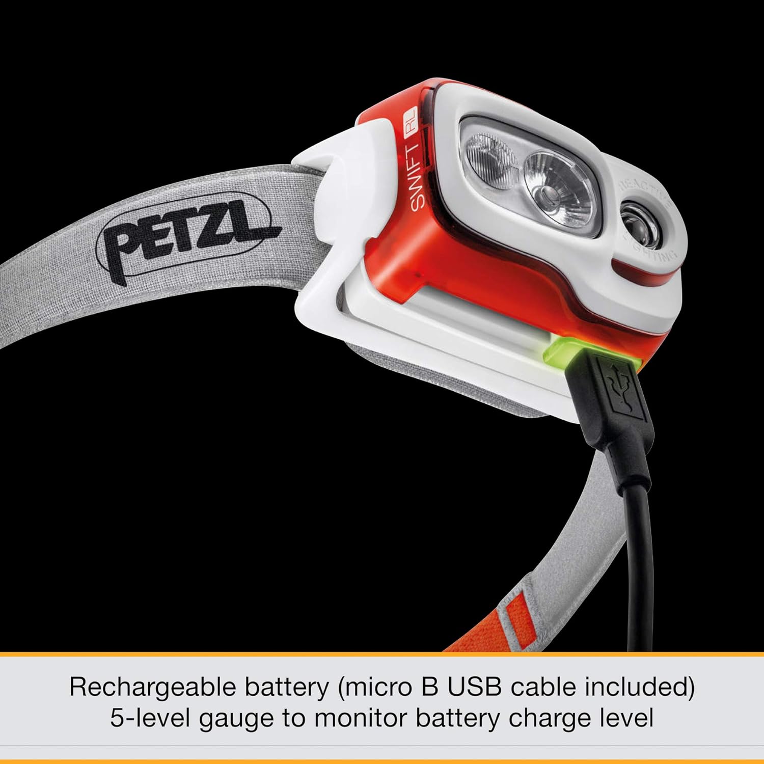 Petzl, Swift RL Rechargeable Headlamp with 900 Lumens Automatic Brightness Adjustment, Black