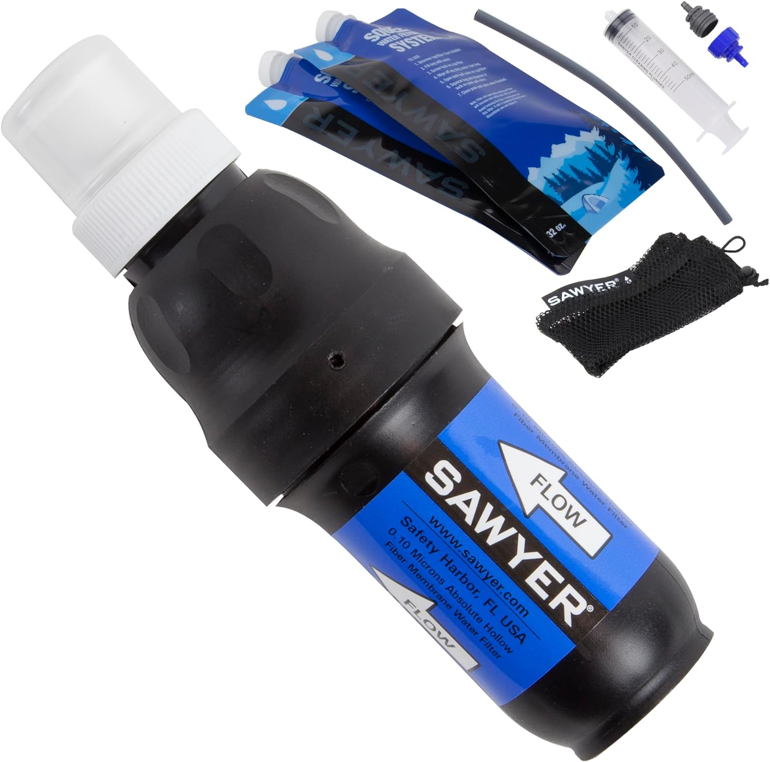 Sawyer Products SP129 Squeeze Water Filtration System w/ Two 32-Oz Squeeze Pouches, Straw, and Hydration Pack Adapter