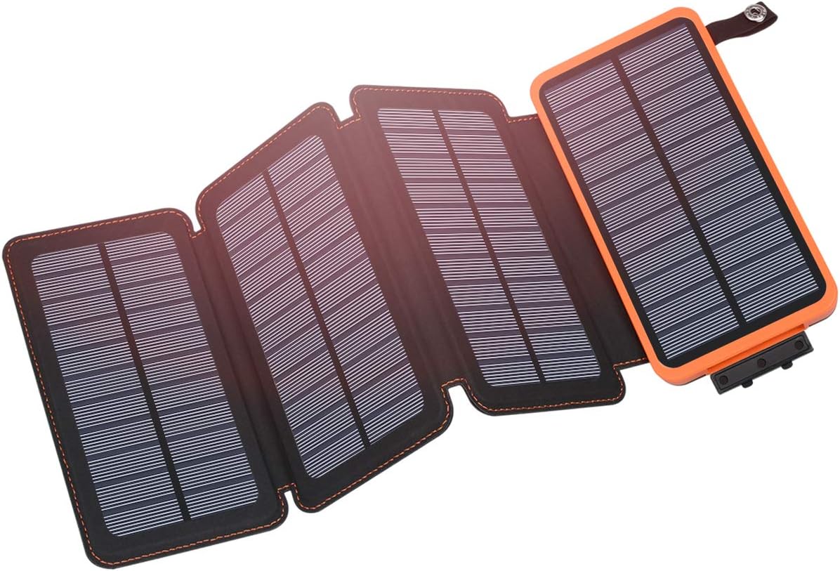 Solar Charger 25000mAh, Hiluckey Outdoor USB C Portable Power Bank with 4 Solar Panels, 3A Fast Charge External Battery Pack with 3 USB Outputs Compatible with Smartphones, Tablets, etc.
