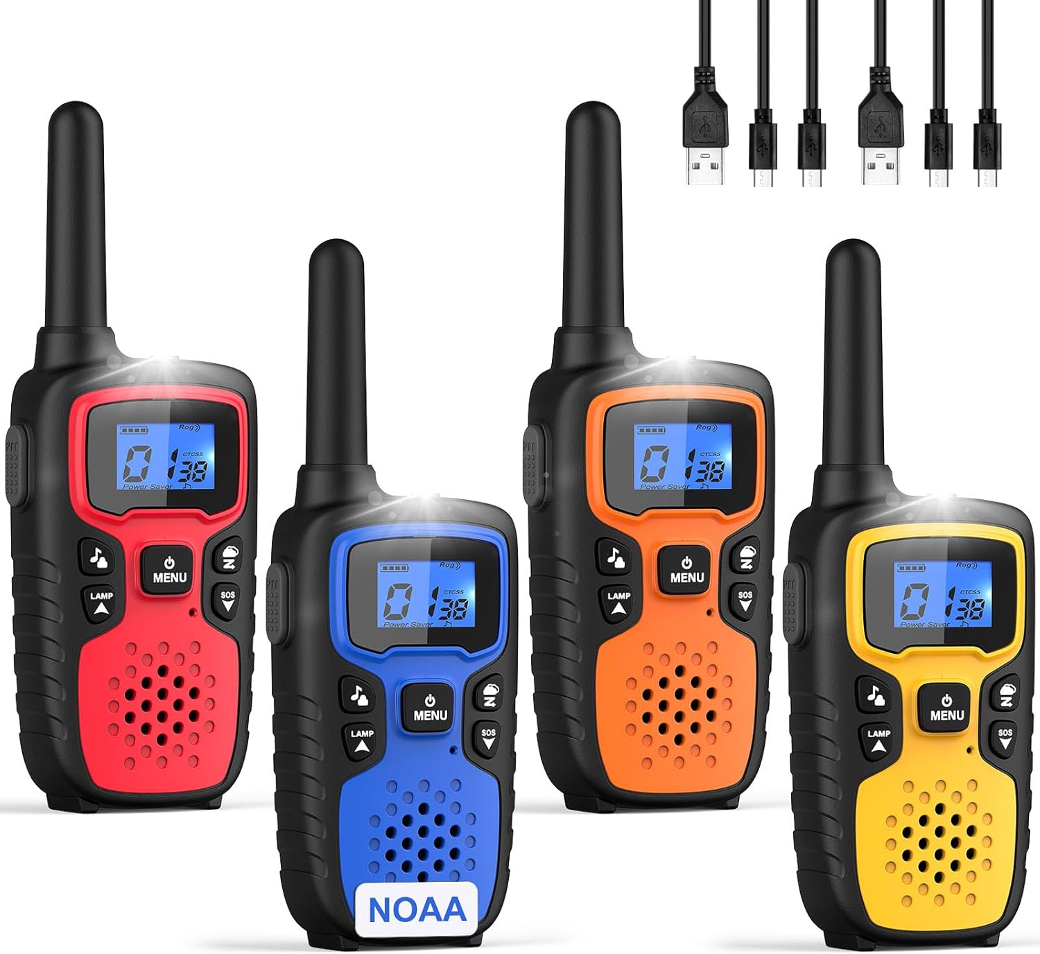 Walkie Talkies for Adults Long Range-Wishouse Handheld 2 Way Radios Rechargeable,Hiking Accessories Camping Gear Xmas Birthday Gift for Kids with Lamp,SOS Siren,NOAA Weather Alert,Easy to Use 4 Pack