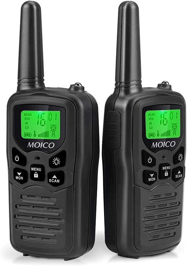 Walkie Talkies, MOICO Long Range Walkie Talkies for Adults with 22 FRS Channels, Family Walkie Talkie with LED Flashlight VOX LCD Display for Hiking Camping Trip (Orange 2 Pack)