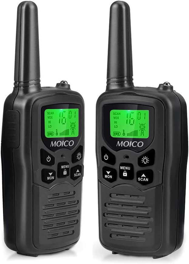 Walkie Talkies, MOICO Long Range Walkie Talkies for Adults with 22 FRS Channels, Family Walkie Talkie with LED Flashlight VOX LCD Display for Hiking Camping Trip (Orange 2 Pack)